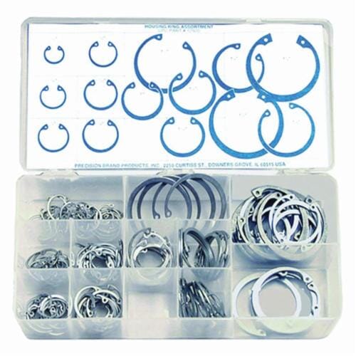 Precision Brand® 12920 Housing Ring Assortment, 1/2 to 1-3/4 in, 150 Pieces, Spring Steel, Zinc Plated